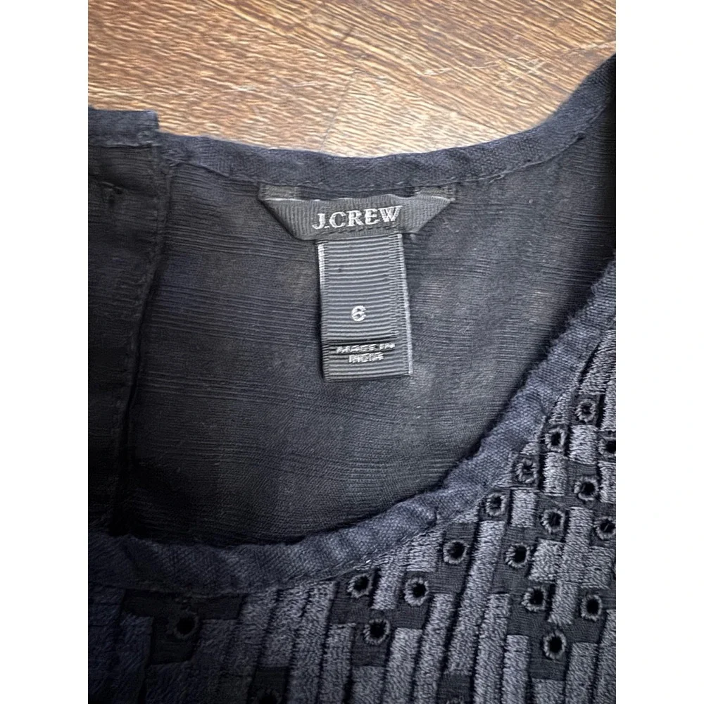 J.Crew Women's Black 100% Cotton Sleeveless Embroidered Eyelet Blouse Size 6